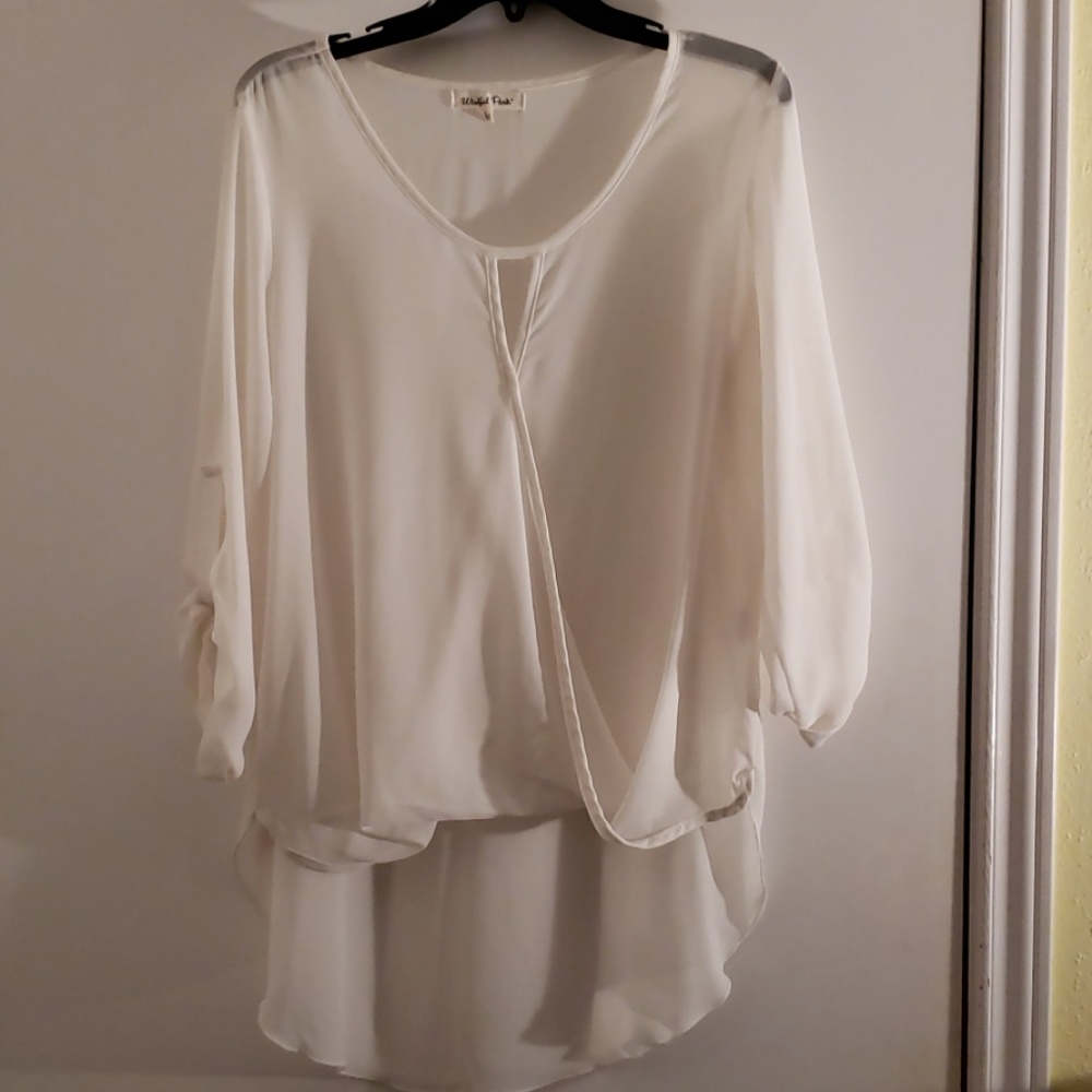 Wishful part cream sheer high low blouse